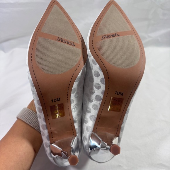 New J.Renee Women Kanan Silver Polka Dot Fabric Heels Pumps Dress Shoes Size 10M - Picture 8 of 14